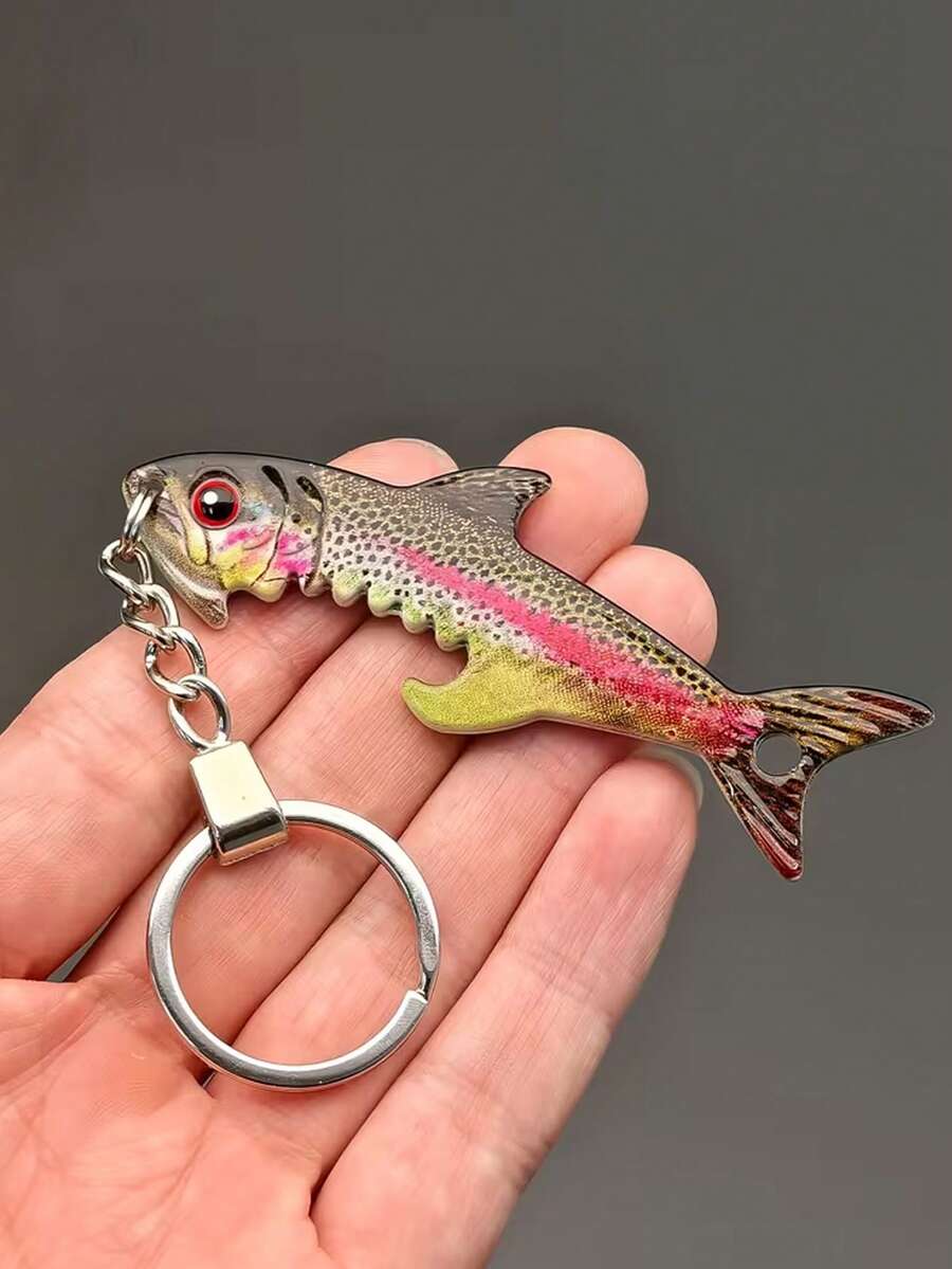 1 X Rainbow Trout Keychain, Bottle Opener, Cool Fishing Gift - Silver - View 1