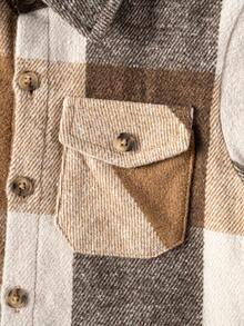 Young Boy Classic Versatile Casual Khaki Plaid Long Sleeve Shacket For Kids - Khaki - View 5