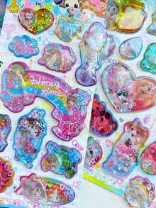 Japanese Vintage Girl Shake Water Filled Stickers 3D Glitter Liquid Decals Kids Reward Handmade Journal Phone Decor - Color - View 5