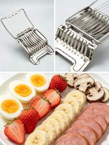 1pc Egg Slicer, Stainless Steel Wire Egg Cutter, Suitable For Hard-Boiled Eggs, Multi-Function Kitchen Tool, Can Be Used For Cutting Strawberries, Mushrooms, Salad, Etc., Stainless Steel Multi-Function Hard-Boiled Egg Slicer, Home Essential Gadget - Silver - View 6
