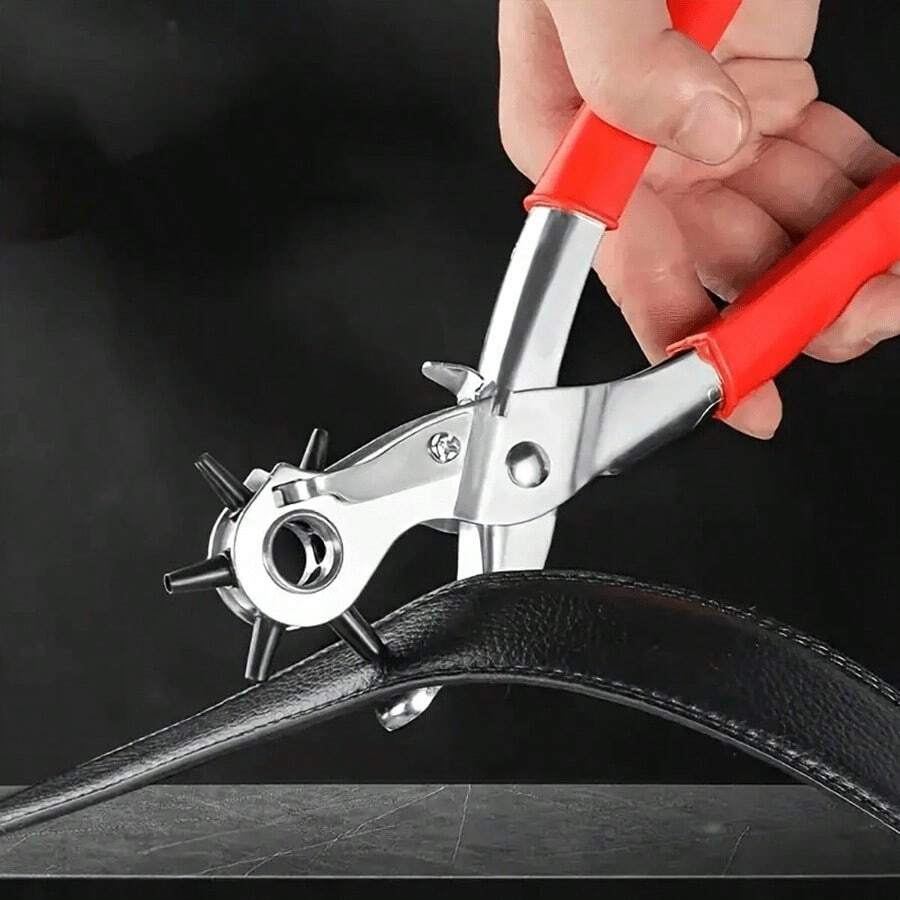 9英吋皮革打孔器 適用於重型皮革 6種尺寸旋轉式手動皮帶打孔器 適用於皮帶、扣環、DIY皮革手工藝與皮革維修