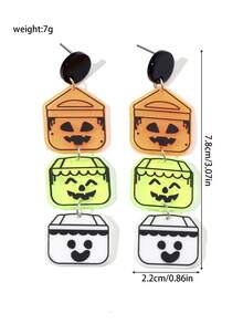 1pair Happy Cute Halloween Funny Face Pumpkin Bucket Drop Earrings For Women Girls For All Saints' Day Party Jewelry Accessories - Multicolor - View 4