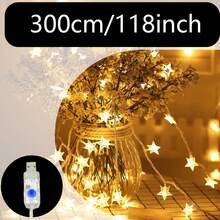 1pc USB Powered 8 Lighting Modes LED Star String Lights, Suitable For Holiday, Party, Birthday, Wedding Decoration, Girls Bedroom Wall Decor, Outdoor Garden Yard Decoration LED Fairy String Lights - Transparent Stars - View 10