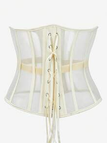 Sheer Mesh Waspie Corset Waist Trainer Women Breathable Underbust Waist Cincher Tummy Control Belt Halloween Carnival Party Costume Shapewear - Apricot - View 3