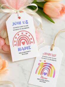 Custom Rainbow Gift Tags, Personalized Name & Date Favor Labels, Cute Party Decoration, Customized Text Greeting Cards, Customizable Wedding Birthday Gift Tags, Bridal Shower And Anniversary Keepsake, Holiday Gift Wrapping Decor - Style B - View 4