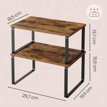 SONGMICS Set di 2 Scaffali da Cucina, Impilabili, per Armadietti da Cucina, Espandibile, Metallo e Legno, Marrone - Visualizzare 5