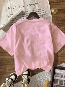 Y2K Millennium Style Damen Sommer Neu Lässig Locker Polka Dot Buchstaben Muster Kurzarm T-Shirt Top Rosa - Pink - Übersicht 2