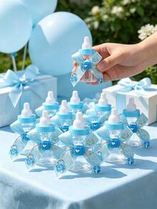 12/6/1 Stück - Schleifenband-Schnuller-Anhänger-Stil 3,5 Zoll Mini-Babyflaschen-förmige Kunststoffbox, Kunststoff-Babyflaschen-Aufbewahrungsbox mit Schleifen-Herz-Flaschenaufkleber und Schnuller-Anhänger DIY-Geschenk, geeignet für Babyparty-Dekoration, englische Taufe Partygeschenk, geschlechtsneutrale Babyparty-Dekoration, Gender-Reveal-Party-Dekoration kleines Geschenk, Gastgeschenk, Babyparty-Geschenk, Hochzeit, Geburtstag, Valentinstag, Geburtstagsparty-Zubehör (Blau) - Blau - Übersicht 2