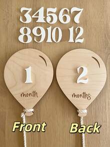 Wooden Balloon Milestone Sign Set, Interchangeable Milestone Cards Set, Double-Sided Baby Milestone Birth Announcement Board, Newborn 1-12 Months Photo Props, Boy Girl Balloon Milestone Signs, Number Month Growth Commemorative Photo Props, Newborn Photography Props - Multicolor - View 6