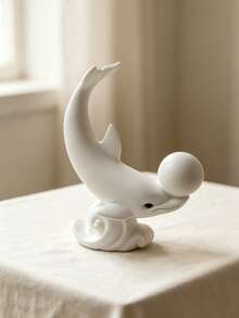 1Pc Cute Dolphin Playing Ball Resin Figurine With Gradient Colors – Tabletop Shelf Decor, Ocean-Themed Bedroom Soft Furnishing, Decorative Ornament. - New Arrival - Lying Dolphin - View 12
