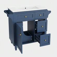 Bathroom Vanity, Smooth Ceramic Washbasin, 86 Cm High Vanity With Drawers And Towel Rack - 藏蓝色 - 查看 11