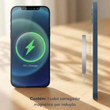 Carregador Sem Fio por Indução Magnético 15W com Cabo USB C 1 Metro Iluminação Rápida - Branco - Visão 2