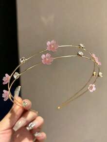 1pc Double-Layer Alloy Hair Tie With Faux Pearl Flower Decor, Sweet Hair Accessory, Girls Headpiece - Multicolor - View 8