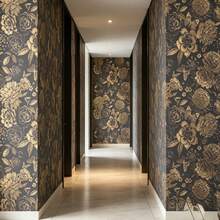 Floral Butterfly PVC Self-Adhesive Wallpaper 17.7in*39.3/118.1/196.8in Waterproof Removable Dark Background Peony Contact Paper Vintage Wall Mural Suitable For Balcony Bedroom Sofa Background Wardrobe Door Decoration - Bronze - View 5