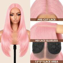 Wig Lace Depan Lurus Wanita 26 Inci, Wig Lace Serat Sintetis T-Part, Garis Rambut Alami yang Sudah Dicabut, Wig Serat Tahan Panas, Cocok untuk Penggunaan Sehari-hari dan Pesta - MultiWarna - View 3