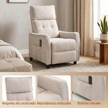 HOMCOM Sillón de Masaje, Sillón Relax Reclinable 160° con Mando a Distancia, Reposapiés, 2 Zonas de Masaje, Asiento de Muelles, Bolsillos, Tapizado en Lino Transpirable para Salón, 69x93x104 cm, Crema - Enchufe EU Tipo C(220-240V) - Ver 5