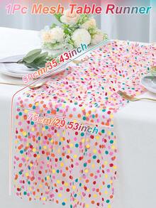 180x75cm Table Runner, White Background, Rectangular Colorful Polka Dot Gold Foil Mesh Tablecloth - 100% Polyester, Multiple Sizes Available, Wedding Party Decoration, Durable And Easy To Clean, Holiday, Stage, Birthday, Christmas Table Home Decor - Colorful Polka Dot Mesh Table Runner With White Background - View 10
