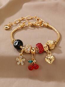 1 pieza Pulsera de niña con corazón dorado y cuentas de strass para decoración diaria - Multicolor - Ver 14