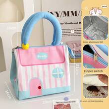 1 buah Tas Bekal Makan Siang Portabel Berinsulasi Kapasitas Besar, Tas Bekal Persegi Panjang Motif Rumah Lucu dan Estetis, Hadiah Natal, Tas Bekal Musim Dingin untuk Sekolah, Kerja, Liburan, dan Pelajar yang Dapat Digunakan Kembali - MultiWarna - View 4
