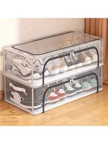 1pc Large Capacity Rectangular Dust-Proof Foldable Transparent PVC Shoe Storage Box With Steel Frame Support And Removable Window - Multicolor - View 2