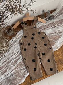 INS Baby Girls Vintage Brown Tennis Polka Dot Overalls, Loose Adjustable Shoulder Straps, Spring/Autumn Long Pants - Khaki - View 13