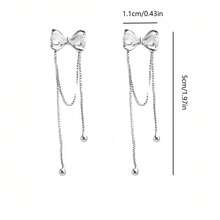 1 Pair Ethereal Tassel Bow Stud Earrings, Chinese Style Niche Design, Unique Elegant Long Earrings For Women - Silver - View 6