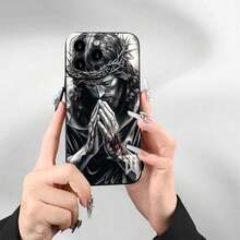 [24h Versand Aus DE/FR/ES]Schwarz-Weiß Dornenkrone betende heilige Figur Skizzen-Muster matte stoßfeste Handyhülle kompatibel mit iPhone 11 12 13 14 15 16e 17 Air Plus Pro Max, Galaxy S21 S22 S23 S24 S25 S26 Ultra Edge FE Plus, kratzfest weiche Schutzhülle, bedeutungsvolles christliches religiöses Geburtstags- und Feiertagsgeschenk für Glaubensbekenner Männer und Frauen - 1 Hauptbild - Übersicht 5