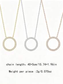 1pc S925 Sterling Silver Minimalist Elegant Hollow Circle Necklace, Skin-Friendly And Hypoallergenic, Highlights Your Unique Charm - Rose Gold - View 7