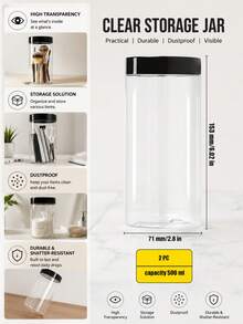 1-6Pcs Clear PET Storage Jars With Lids, 50-500ml Empty Plastic Makeup Containers And Organizer Jars - Black - View 22