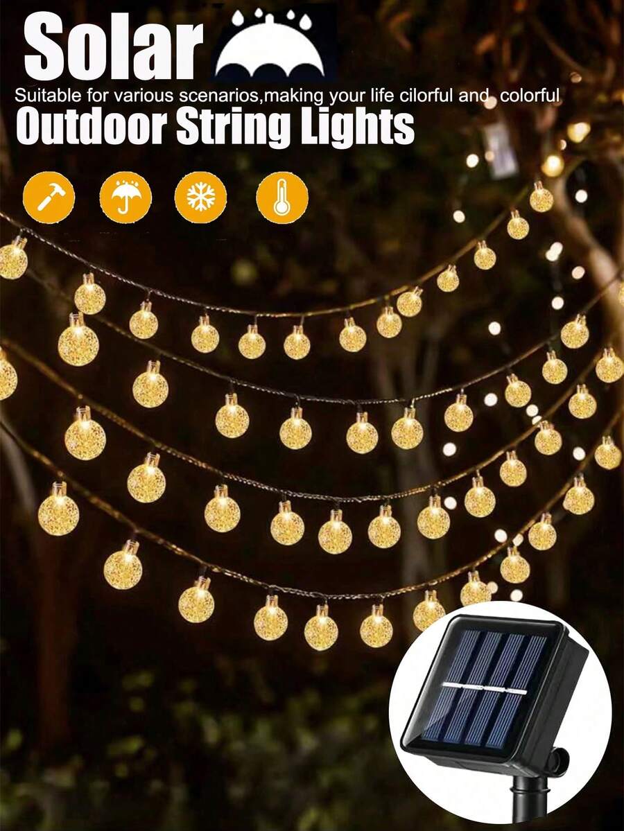 1 件 5 米 7 米 12 米 20/50/100 LED 8 种模式水晶球太阳能仙女灯户外防水，节日派对装饰暖白色 LED 灯串适用于花园庭院装饰秋季装饰家居装饰户外装饰