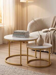 Super life Mesa de café compacta de estilo nórdico, disponible en múltiples tamaños incluyendo redonda y mesa de café redonda minimalista moderna o mesa auxiliar, adecuada para salas de estar pequeñas. Dorado, muebles, mesa. - Multicolor - Ver 3