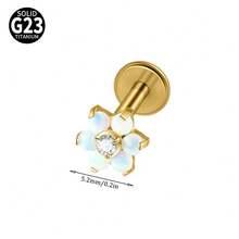 1PC Titanium Alloy CZ&Synthetic Opal Cross Cluster Flower Lip Labret Stud Flat Back Internal Threaded Piercing Ear Cartilage Tragus Rook Lobe Earring - As Shown - View 16