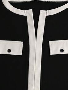 Plus Size Women's Elegant Spring To Summer 2-Piece Set, Contrast Trim Button Cardigan With Solid Color Long Dress - Black - View 10