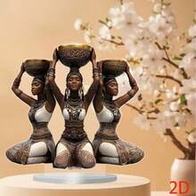 2D Flat Printed Three African Women Desktop Decor, Bedroom Decor, Office Decor, Dining Room Decor, Living Room Decor, Kitchen Decor, Perfect Gift - A - View 2