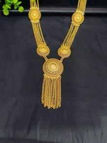 3pcs Fashion Women's Gold Tassel Long Necklace Jewelry Set Necklace Earrings Middle East Dubai USA Africa Bride Wedding Banquet Dress Accessories Holiday Gift Daily Wear - Yellow Gold - View 4