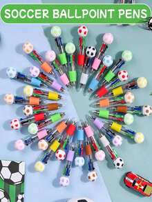 10pcs Random Color Soccer Ball Retractable Ballpoint Pen Set, Portable Sports-Themed Writing Stationery, Colorful Soccer Design Indoor Office Desk Decor, Adult Daily Use Birthday Halloween Party Gift, Office And Back To School Essential - View 7