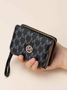 Vintage M Letter Print Short Wallet For Women, Metal Buckle, Multi-Card Slots, Zipper Coin Purse, Handheld Small Bag - Multicolor - View 8