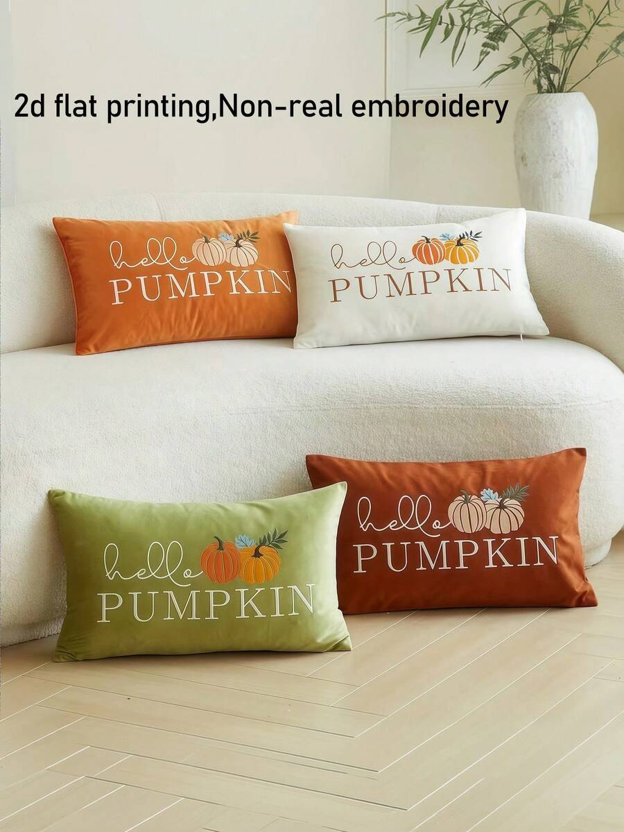 1/2/4件感恩節抱枕套 Hello Pumpkin 字母裝飾枕套 單面無刺繡 適用沙發、客廳、臥室家居裝飾 不含枕芯 - 彩色 - 查看 1