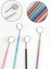 1pc Multicolor Round Handheld Mirror, Stainless Steel Lash & Beauty Inspection Mirror, Reusable Precision Viewing Tool With High-Definition Glass, No Double Image, Slim Design For Tight Spaces, Eyelash Extension, Makeup & Beauty Supplies - Multicolor - View 3