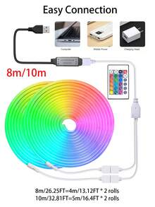 Strip Lampu Neon RGB 1m/2m/3m/4m/5m, Kontrol Warna Jarak Jauh 24 Tombol, Bertenaga USB, Kecerahan Dapat Diatur, Cocok Untuk Kamar Tidur, Ruang Tamu, Dekorasi Langit-langit, Natal, Dekorasi Interior Mobil, Dengan Perekat di Bagian Belakang - Strip LED 24 tombol - View 10