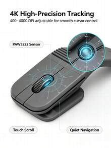 Logitech MOBI FOLD Wireless Bluetooth Mouse, Foldable And Portable, Silent Design, Up To 4000 DPI, Long Battery Life, Compatible With Laptops, Tablets, Computers, And Smartphones - View 3