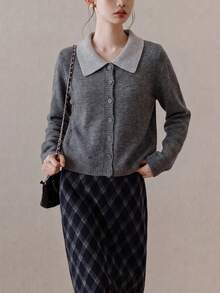 Jaket Kardigan 2-in-1 Gaya Minimalis Kasual Musim Gugur/Dingin untuk Wanita - Grey - View 5