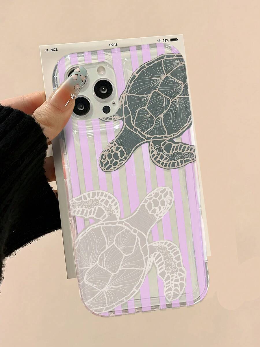 Étui transparent avec impression de tortue de mer à rayures verticales violet clair compatible avec iPhone 11/17/17pro/13/14/15/15pro/15 Plus/15 Promax/16/16pro/16plus/16promax/17Air/13pro/14pro/17Promax/12promax/13promax/14promax/14plus&Compatible avec Samsung Galaxy/A54 A14 A15 S23 S24 S24ultra S25 A07 A17 S26 A57 - Multicolore - Voir 1