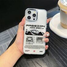 1 pieza Funda de teléfono con patrón de carreras en negro & plata compatible con teléfonos Apple - Multicolor - Ver 2