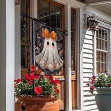 1pc 2D Flat Halloween Ghost Bow Garden Flag, Vintage Dark Spider Web Bat Autumn Outdoor Decor Flag, No Electricity Required, 12" X 18", Perfect For Various Garden And Patio Occasions (Flag Pole Not Included), Single-Sided Print - A - View 5