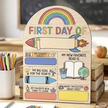 1pc 2D Flat Rainbow Rocket First Day Of School Wooden Sign, Writable Back To School Growth Record Board, Space Science Theme Classroom Photo Prop, Atmospheric Student Growth Commemorative Wooden Plaque 2026 - C - View 3