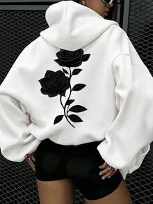 Women's Drawstring Hooded Sweatshirt, Loose Fit, Comfortable Fabric, Versatile Casual Daily Outdoor Top White Fall - White - View 1