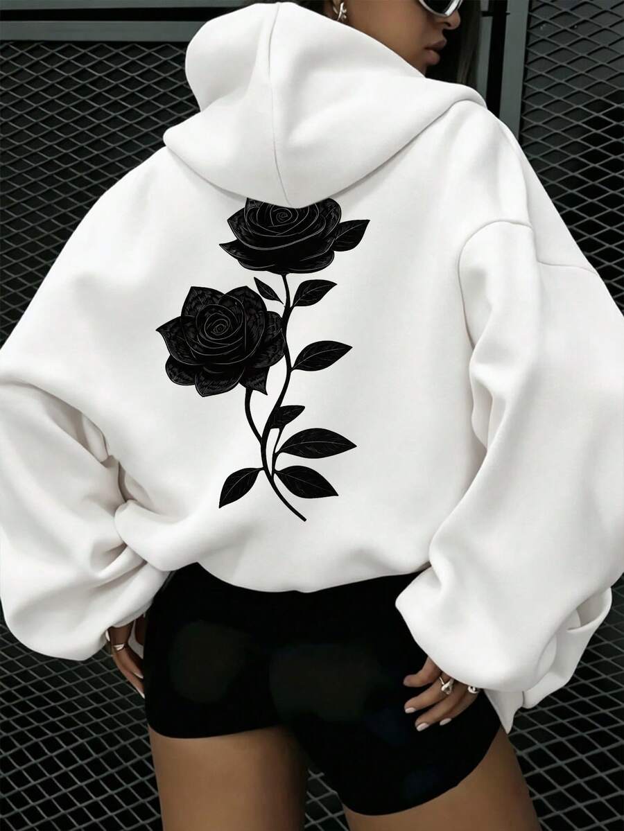 Women's Drawstring Hooded Sweatshirt, Loose Fit, Comfortable Fabric, Versatile Casual Daily Outdoor Top White Fall - White - View 1