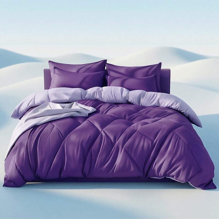 KTAbedding 2/3PCS,Minimalist Diamond Grid Oversized Quilt Set,All-Season Universal,Includes 1 Quilt + 1/2 Pillowcases,Perfect For Holiday Gifting. - Light and Dark Purple - View 1