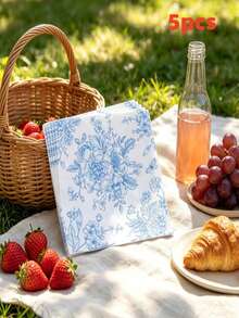 5/20/40pcs Blue & Pink Vintage Line Floral Pattern Disposable Napkins, French Style Hand-Drawn Botanical Print Cocktail Napkins, 13*13 Inch 2-Ply Thick, Suitable For Weddings, Birthday Parties, Afternoon Tea, Baby Showers And Party Table Decor - Multicolor - View 7